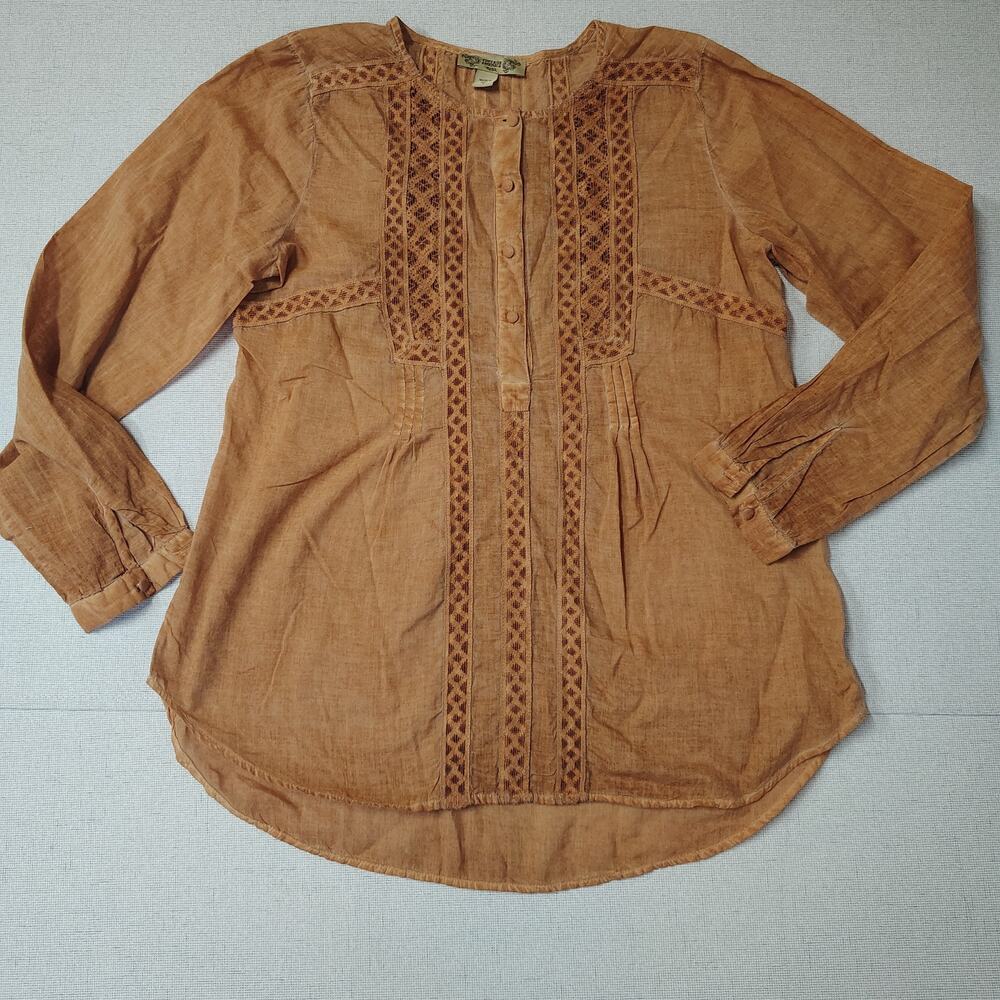 Vintage America Blues S Boho Hippie Tunic Blouse Crochet Lace 70s Prairie